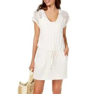 NWT! Calvin Klein Ivory Crochet Shoulder Swimsuit Cover Up Tunic NEW!